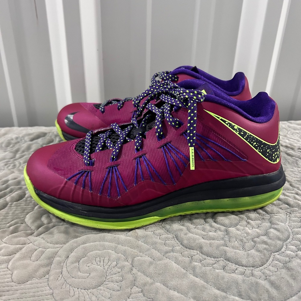 Nike LeBron 10 Low Raspberry Red Purple Volt Mens Basketball Shoes 579765-601